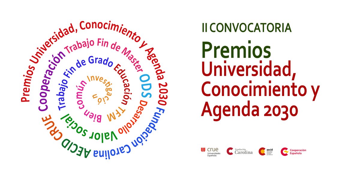 MAECgob's tweet photo. 🎓 ¿Has realizado tu #TFG o #TFM sobre algún tema relacionado con los #ODS?

↪️ Recuerda que hasta el 30 de noviembre puedes presentarlo a los Premios «Universidad, Conocimiento y #Agenda2030», convocados por @AECID_es, @Red_Carolina y @CrueUniversidad 👉 https://t.co/QoEgIEIYBB https://t.co/cePJ1thmFc