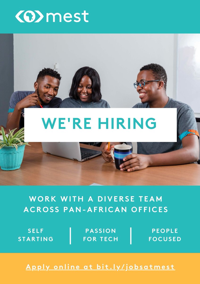 MESTAfrica's tweet photo. MEST is hiring for the following roles:

Marketing and Communications Manager

Mobile Developer(Flutter)

Software Developer

Executive Assistant to the Managing Director

Business Development Manager

Please click the link below to learn more + apply now!
https://t.co/m9WENXLF2G https://t.co/TgGGEHilsi