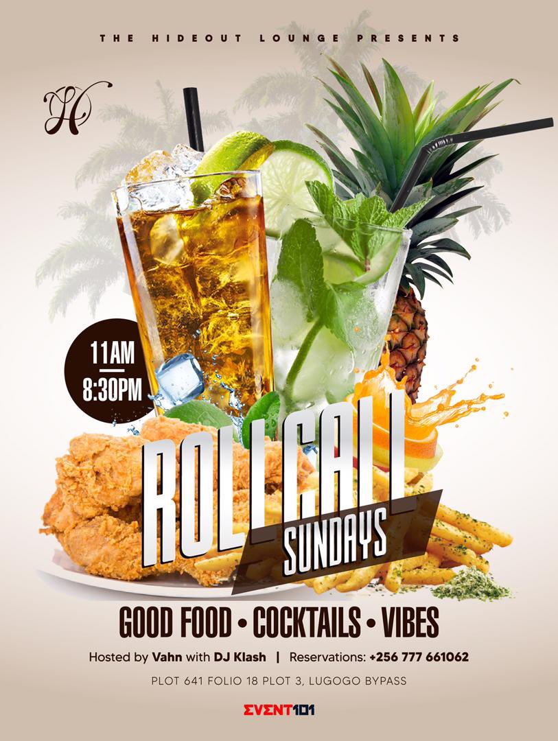 Hideout2561's tweet photo. If your Sunday doesn’t involve good food, great cocktails and great vibes then you are doing it wrong. Nevertheless, worry less @hideout256 has got you with #rollcallsundays to enjoy your day. Hosted by Vahn and DJ Klash.
#rollcallsundays
#Weekend
#hideoutbar https://t.co/tfcre50PTe