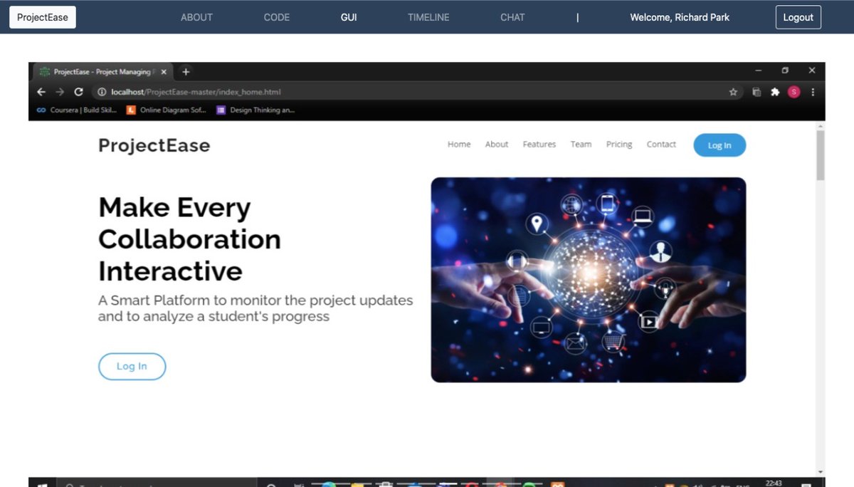ProjectEase's tweet photo. Are you struggling to collaborate with teammates ever since lockdown? Let me introduce ProjectEase!
ProjectEase is a project managing web application for educational institutions like universities and schools.
@bennettuniv @CSE_Bennett #Project #WebApp #ProjectEase #management https://t.co/NekahIEg8S