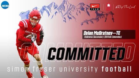 DylanMcbratney's tweet photo. After a great call with @CoachRigell, I’m honoured to announce that I’m committed to Simon Fraser University!! I’m so excited and extremely grateful to have the opportunity to compete at the next level !#ReptheLeaf🍁 @dbcartwright58 @JeromeErdman @CoachSummers @SFUFootball https://t.co/jLntxbNVLw