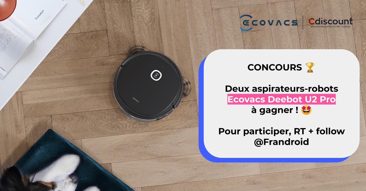 Frandroid's tweet photo. #CONCOURS
Tentez de gagner 2 aspirateurs-robots Ecovacs Deebot U2 Pro 🎉

Pour participer : RT + Follow @Frandroid
Tirage au sort le 17/11 !  
Bonne chance 👋 

Il est également en promotion à 188 €, son prix le plus bas 👉https://t.co/WFHnRZfFbD #sponso https://t.co/3YFvFOAZJZ