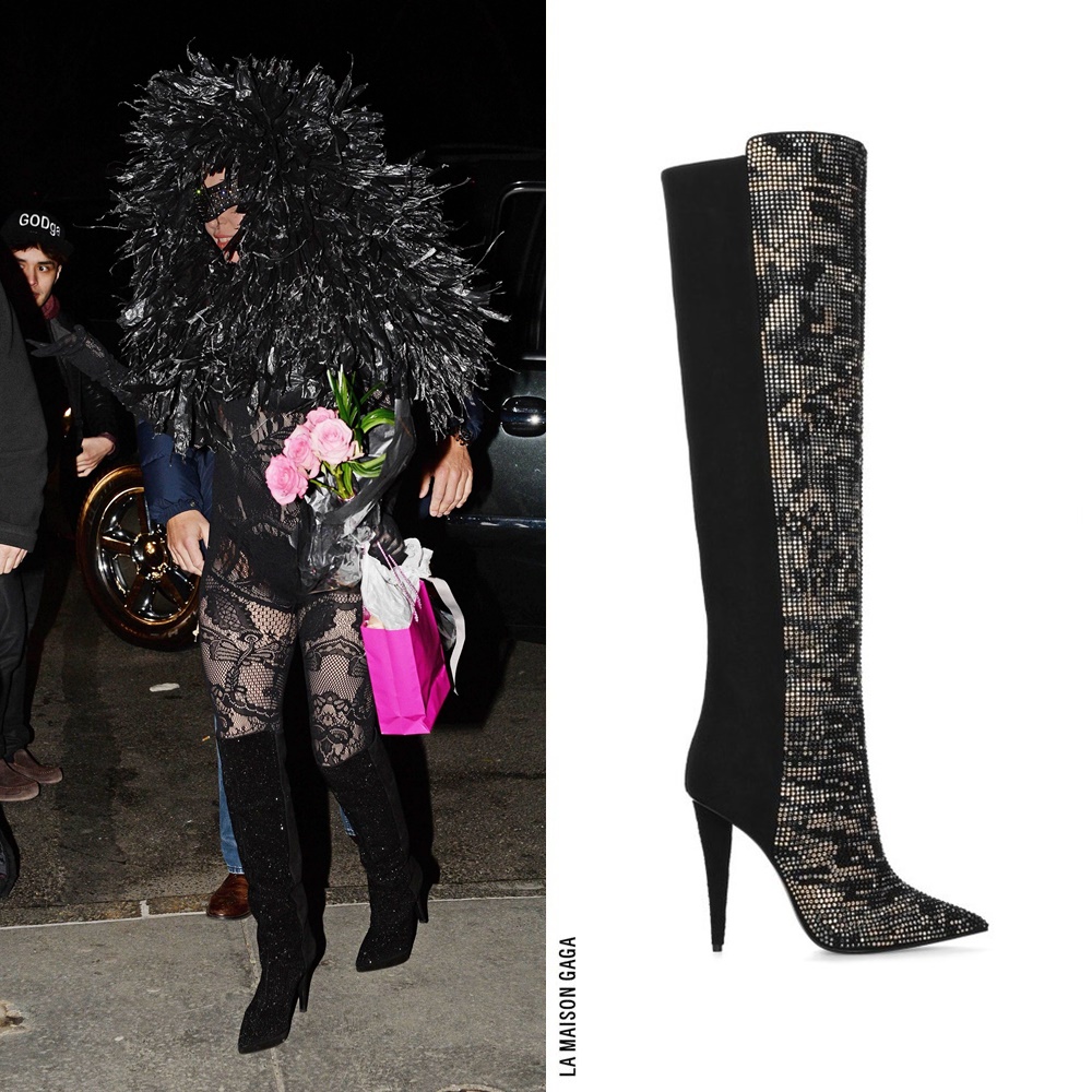 LaMaisonGaga_'s tweet photo. Back in Time: #LadyGaga stepped out in a catsuit from @SOMARTA_JP F/W09 collection, custom #BCALLA shredded trash bag headpiece, @ArturoRiosHats "Arix" mask, and custom @GiuseppeZanotti @Swarovski crystal boots.
More: https://t.co/AVfMTKhvHM https://t.co/EzM5bjBKQT