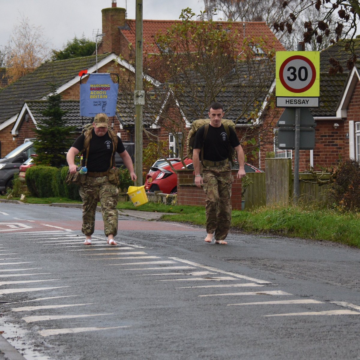 SparkyMarkyMB's tweet photo. The #hopeforhasti #barefootrelay passing through #hessay #yorkshire a short while ago, today’s destination is langthorpe @21Engr #barefootsoldiers battling to make the world a better place. #findacure #cdls #genetherapy https://t.co/BI5cbJLfJG