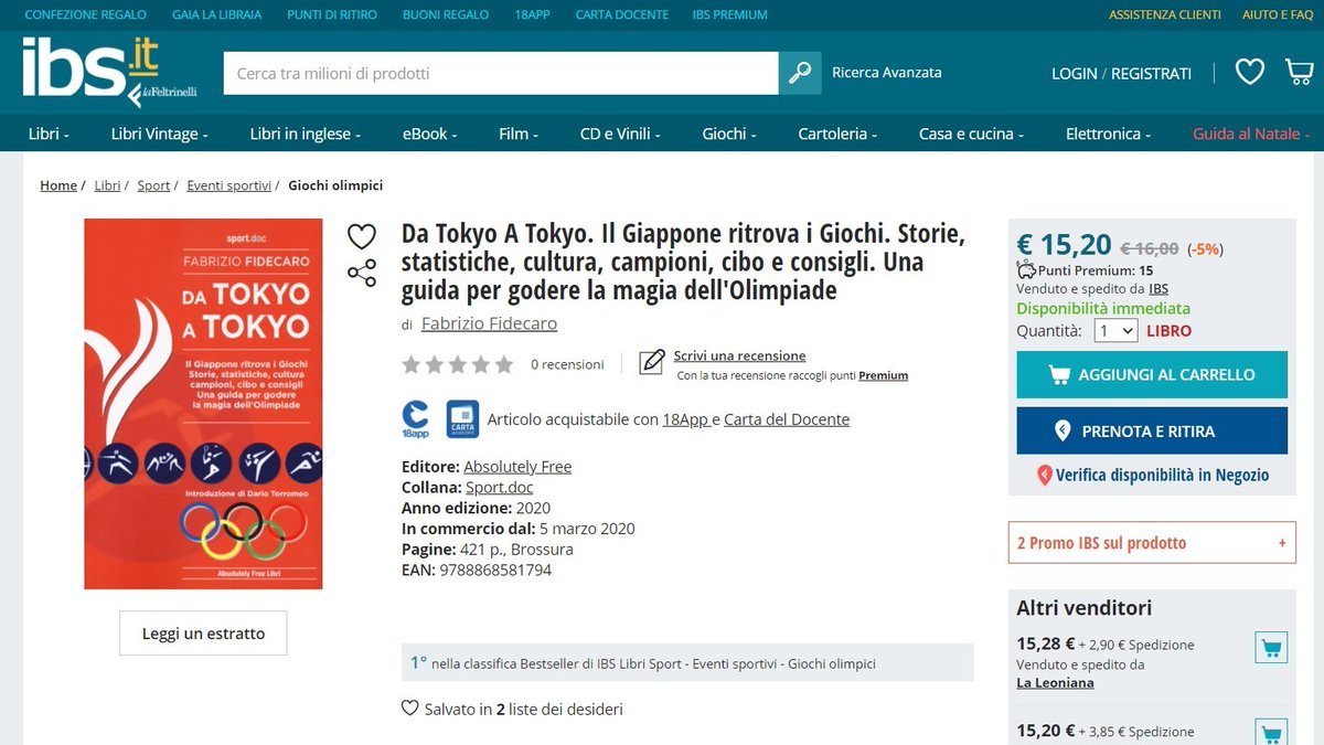 datokyoatokyo's tweet photo. "Da Tokyo a Tokyo" è tornato al primo posto nella classifica #Bestseller di #IBS Libri Sport - Eventi sportivi - Giochi Olimpici.
Grazie ai lettori!

#Tokyo #Tokyo2020 #Giappone #Japan #Olympics #Olimpiadi

https://t.co/Da2kFkyGEH https://t.co/eKLa82drfW