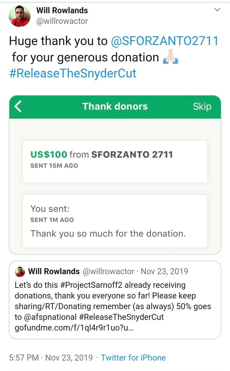 23 NOV 2019I supported  #ProjectSarnoff2 plane banner. It's successful project by  @willrowactor and  @CarlosdaProBoss Zack Snyder watched and admired it. This was promoted by many articles online. #ReleaseTheSnyderCut #ZackSnydersJusticeLeague #TheSnyderCut #AFSP  #UsUnited 