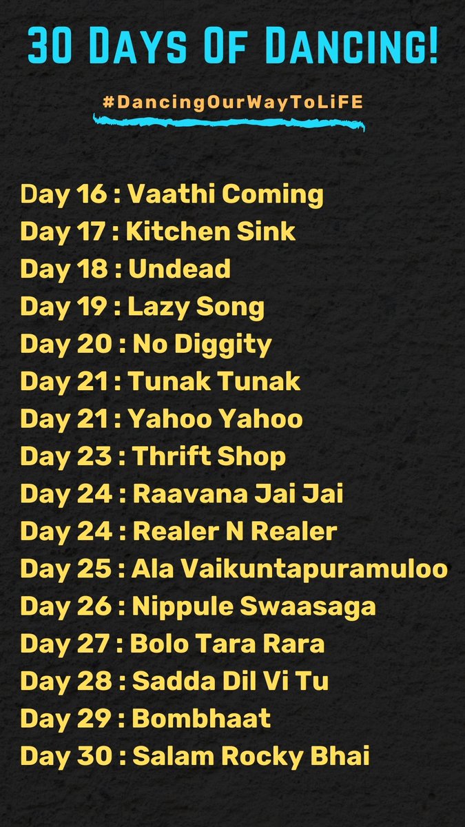 incrediblegirll's tweet photo. Song List. CHECK. Like any of the songs? Head over, watch the video! 
This - https://t.co/h9tdwT2qeb

#DancingOurWayToLife 👯‍♀️

#playlist #music #master #vijay #twentyonepilots #brunonars #punjabi #prabhas #ntr #jrntr #alluarjun #aa #baahubali #anushka #dance #kgf #yash #telugu https://t.co/PvgHOgTVYj