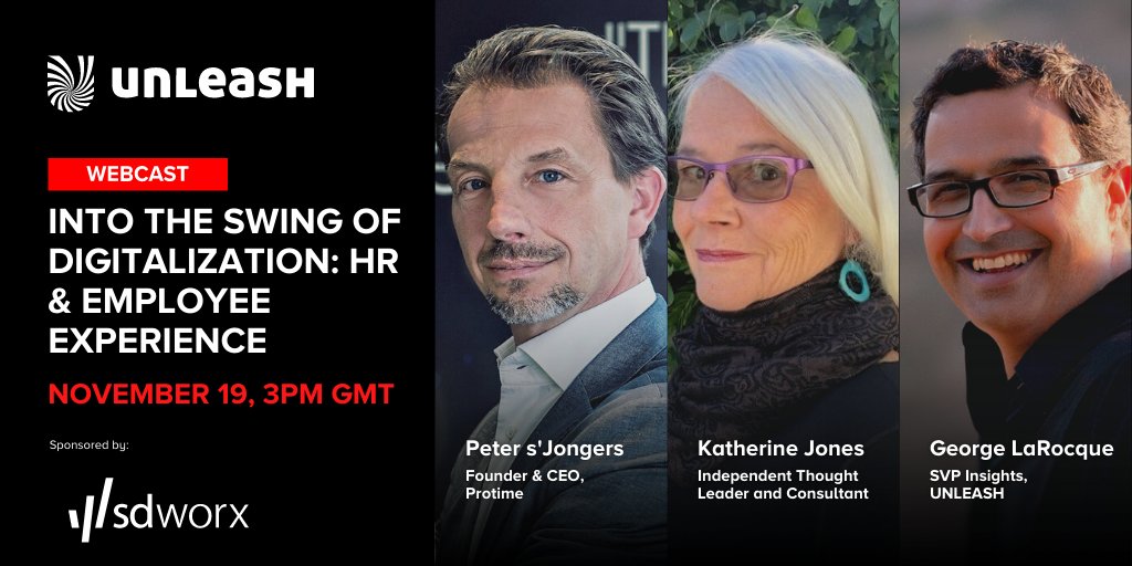 UNLEASHgroup's tweet photo. #Digitalization has promised that it would free us from mundane tasks and give us the time to think strategically. Has it delivered? @Katherine_Jones, @petersjongers, &amp; @glarocque will lend their views on 19 Nov. Sign-up now! https://t.co/uUlp38ha2u #UNLEASH #FutureOfWork https://t.co/WyNzUsfEW3