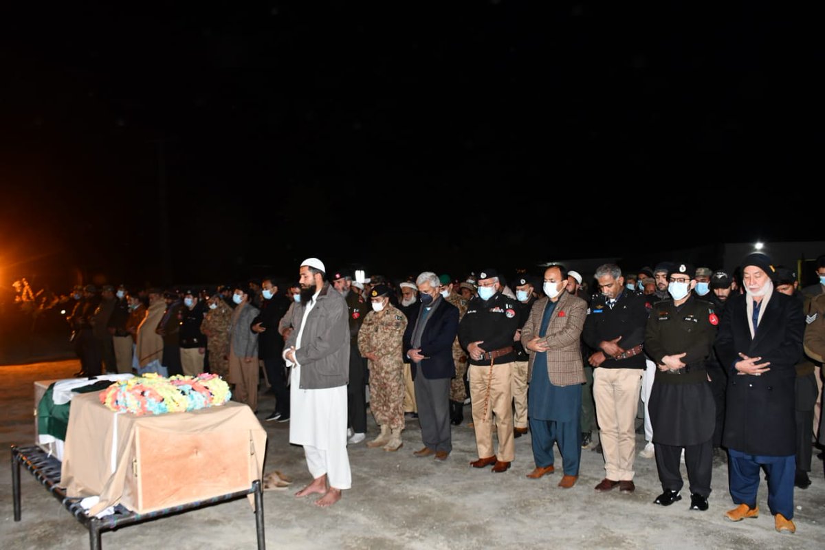 A Frontier Constiblury Jawan embraced shahadat at Astore today, due to a land slide, while performing Election duties.Force Commander FCNA, Chief Sec, IGP-GB and Sec Home GB attended the funeral at FC HQ Gilgit.May Allah bless his soul. Ameen