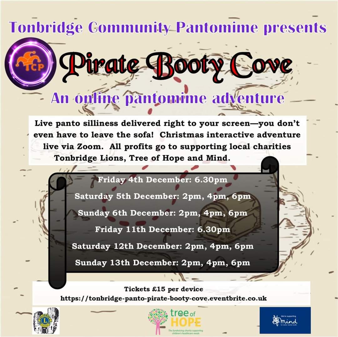 Tonbridgepanto's tweet photo. #onlinepanto #community #charity #piratebootycove #interactive #zoom #adventure book you tickets fast. 1 ticket per device. Keep panto alive  @TreeofHopeCC @MindCharity @TonbridgeLions https://t.co/1eO0hXtsCM
