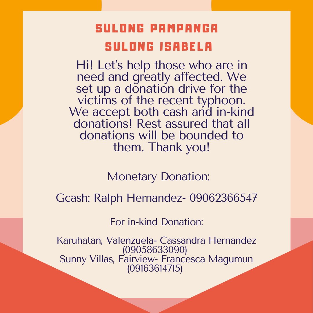 HrndzCassandra's tweet photo. A SIMPLE RETWEET IS ALSO APPRECIATED! 

CALLING FO DONATIONS

Para po sa mga iba pang parte ng Isabela at para sa Pampanga, ay humihingi po kami ng tulong. Tumatanggap din po kami ng in-kind donations. Sama-sama, Tulong-tulong tayong lahat na makakabangon muli!

@Psychedelicc25 https://t.co/sQlv00ilzr
