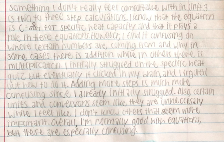 Two different students, one says they understand multi-step specific heat capacity calculations, the other says they do not. What similarities and differences do you notice? What does it mean to understand?  #michichem20  #reflections