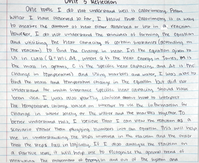 Two different students, one says they understand calorimetry calculations, the other says they do not. What similarities and differences do you notice? What does it mean to understand?  #michichem20  #reflections