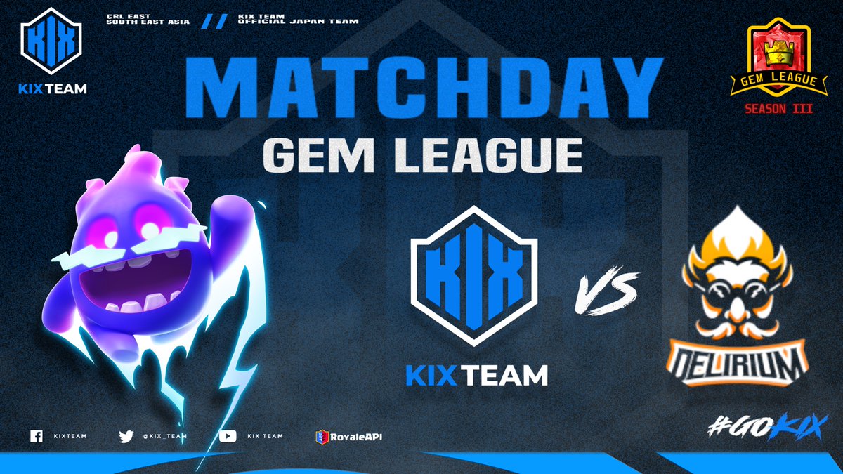 #ClashRoyale     |  #クラロワ       

MATCH DAY🔥

🏆 | <a href="/GemLeagueCr/">GemLeague</a> 
⏰ | 12:00 AM 🇯🇵
🆚 | <a href="/DeliriumCR/">Team DeliriuM</a> 

Gem League Season 3

KIX JP vs DeliriuM Gaming

が本日行われます!!

#GOKIX