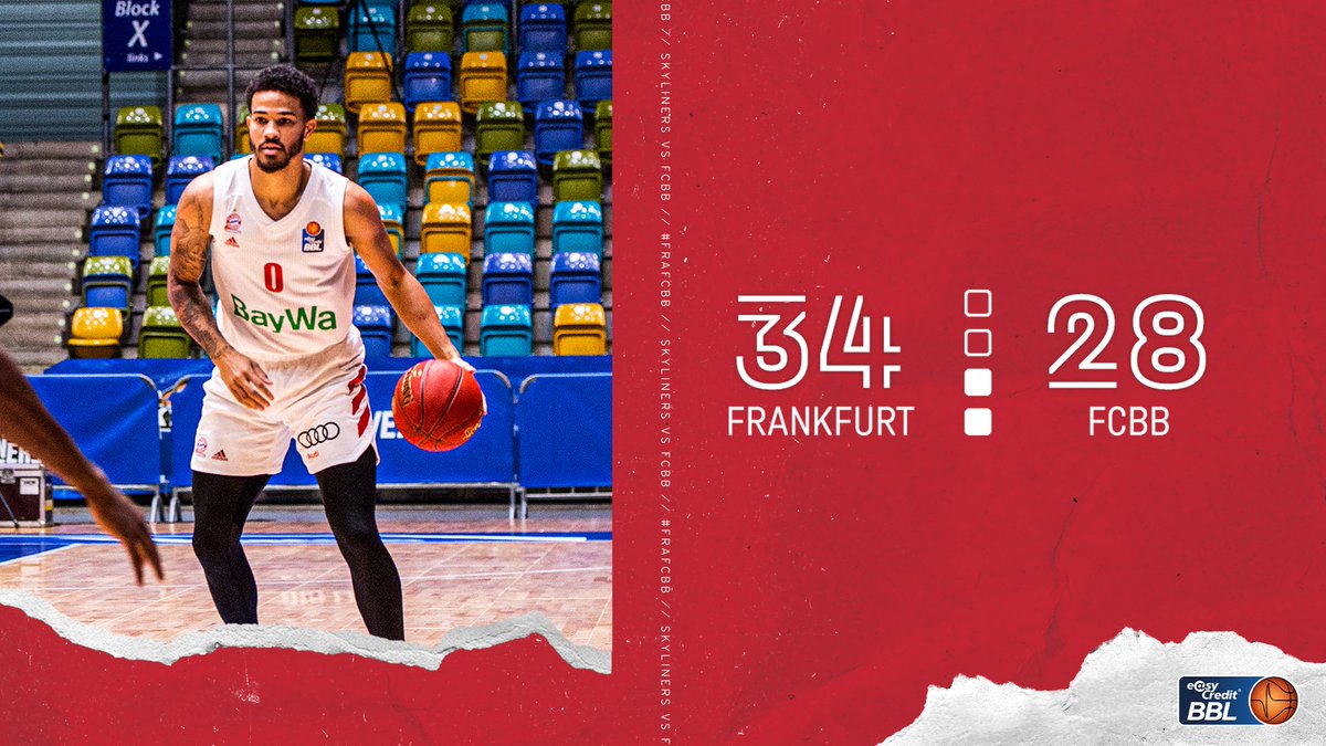 FCBBasketball's tweet photo. HALFTIME | 34-28 | #FRAFCBB

Nur 40 Stunden nach dem Erfolg über Valencia fehlt uns offensiv die Frische. Positiv: 1️⃣1️⃣ offensive Rebounds halten uns im Spiel.

#FCBB #FCBBlive #BBL #FCBBTogether https://t.co/nuS0ScYtAx