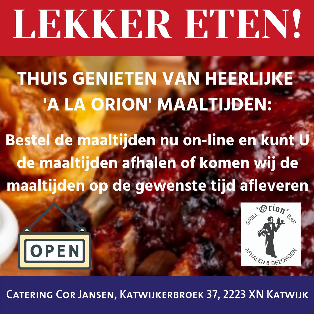 CatCorJansen's tweet photo. Bestel via https://t.co/SeNnpPXGWf en klik bovenin op 'Maaltijden bestellen'! Mocht u liever bellen; op 071-4072998 zijn wij ook altijd bereikbaar.

U kunt de hele week bestellen.
AFHALEN en BEZORGEN woensdags t/m zondags vanaf 16.30 uur tot 19.30uur.
(Bezorgen tot 20.00 uur) https://t.co/YdHAKJHcXc
