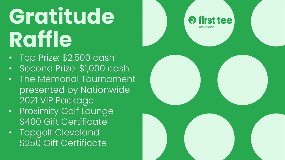 FirstTeeCLE's tweet photo. It's not too late to enter our Gratitude Raffle! Take a chance to win one of five great prizes (top prize is $2,500) -- $50 per entry. Raffle closes at Noon on Monday, Nov. 16. Good luck! Enter at: https://t.co/Z75L2YkXJx #firstteecle #buildinggamechangers https://t.co/MKr2MfR9rq