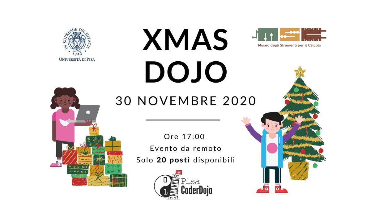 PisaCoderDojo's tweet image. 👨‍💻👩‍💻Si riparte online con @MSCPisa e @Unipisa! 
📅 #savethedate: 𝗹𝘂𝗻𝗲𝗱𝗶̀ 𝟯𝟬 𝗻𝗼𝘃𝗲𝗺𝗯𝗿𝗲 𝗱𝗮𝗹𝗹𝗲 𝟭𝟲.𝟰𝟱 𝗮𝗹𝗹𝗲 𝟭𝟵 ! @CoderDojo #xmasdojo #pisadojo42
🎟️ Prenota il tuo posto gratuito a questo link: zen.coderdojo.com/.../pisa-provi…
#becool #sempreingamba #strabiliateci