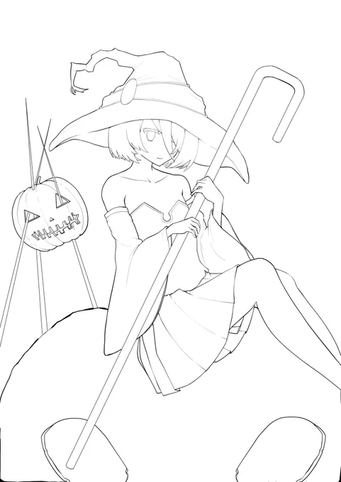 ハロウィンの時のやつ見て #皆さん線画と塗った後を見せてください 