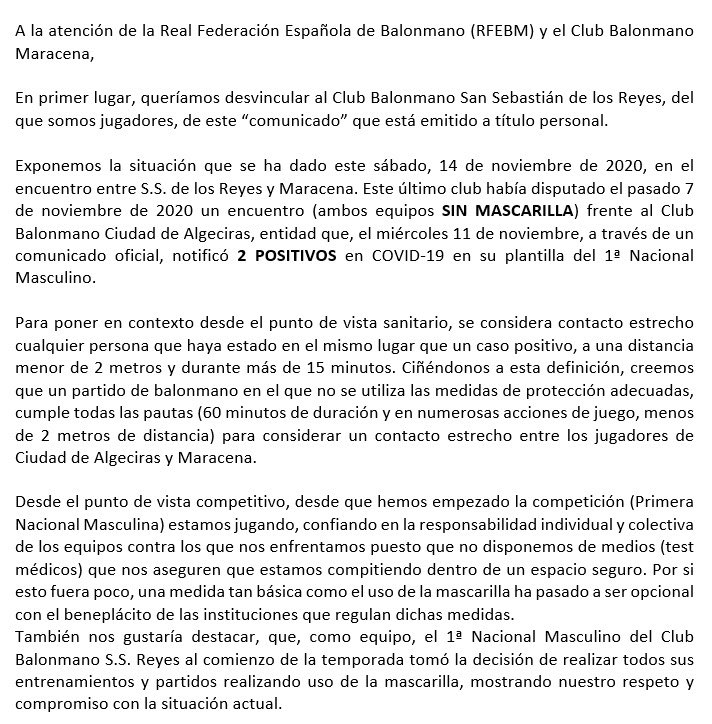 CabreroNacho's tweet photo. A la atención de la @RFEBalonmano y de @BmMaracena en relación a lo sucedido el 14/11/20 en el partido de Primera Nacional, Grupo F. https://t.co/kpi0g6lKSX
