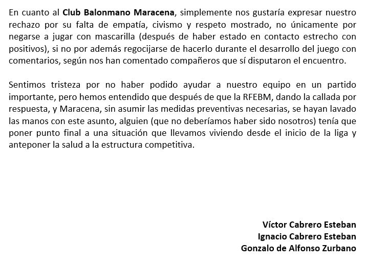 A la atención de la <a href="/RFEBalonmano/">RFEBalonmano</a> y de <a href="/BmMaracena/">Balonmano Maracena</a> en relación a lo sucedido el 14/11/20 en el partido de Primera Nacional, Grupo F.