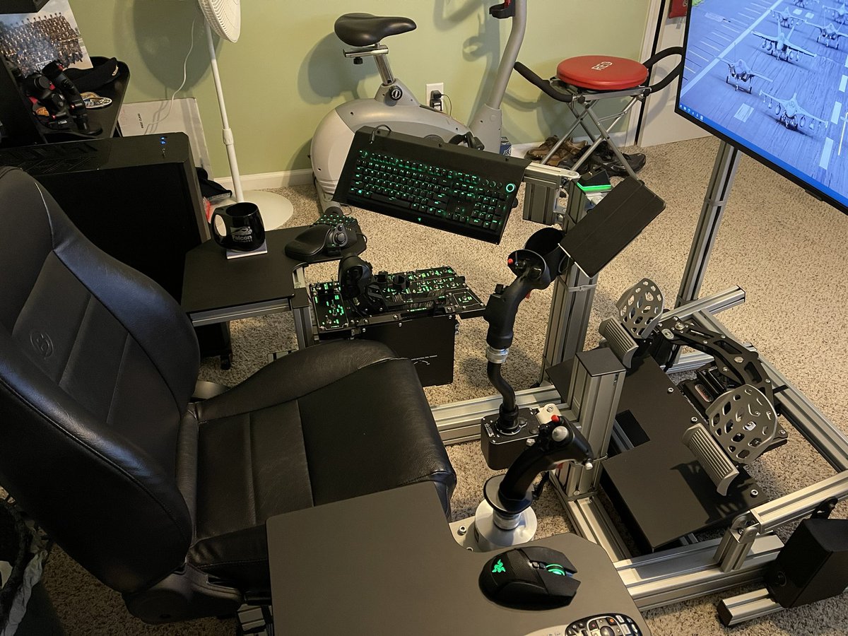 RogueSqdn's tweet photo. @FalconNW This is my @MNSTRTECH cockpit with @Razer, #RealSimulator, #Winwing, and @VIRPILControls gear, awaiting my new Talon coming tomorrow! 😎 https://t.co/THI7v8yzgR