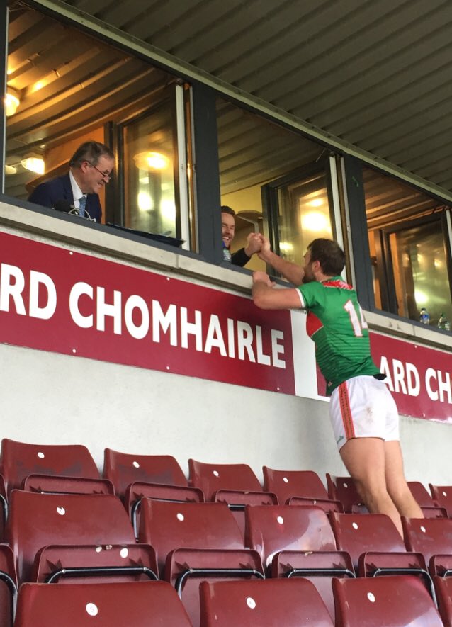 Gordon_Manning's tweet photo. Andy Moran congratulates Aidan O’Shea after the Breaffy man captained Mayo to the Connacht title. https://t.co/cygzVMd7PB