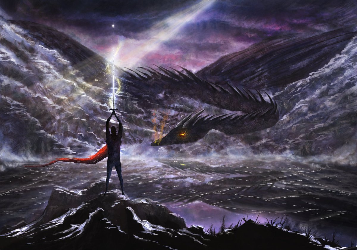 EpicLoop24's tweet photo. "I will not stand by in the presence of evil" - Original concept art #dragon #warrior #finalbattle #epic #fantasy #epicloop #fantasyart #quest #warrior #landscape #poster #conceptart https://t.co/nkt9WSA9QB