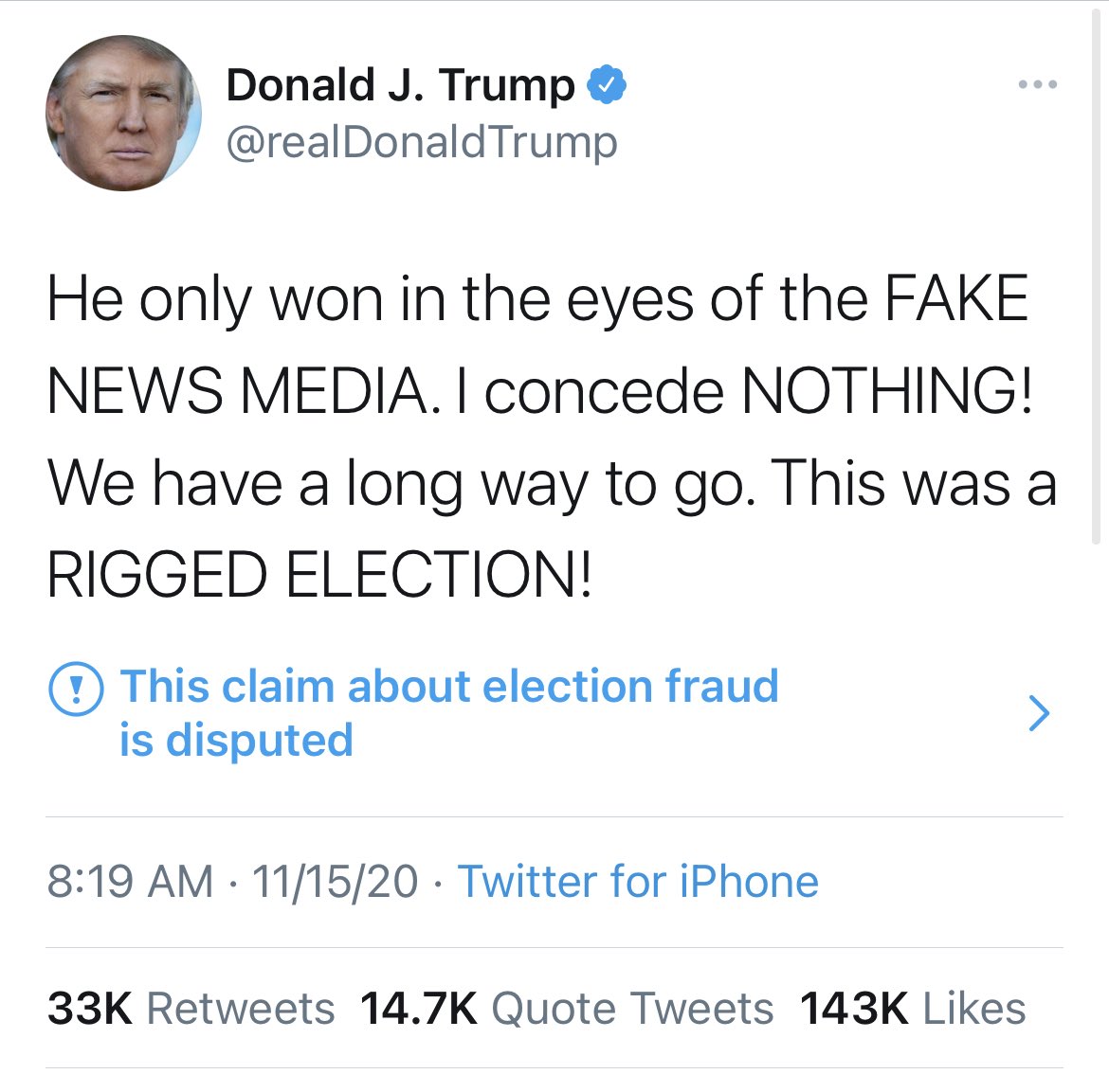 ErinLovesYouToo's tweet photo. A madman with a huge platform and millions of loyal Americans who believe your rhetoric of lies. Your accusations against our election system and the democratic process are proving to be totally false.  You are a tyrant and a danger to democracy. @realDonaldTrump https://t.co/4LMMiVmY9h