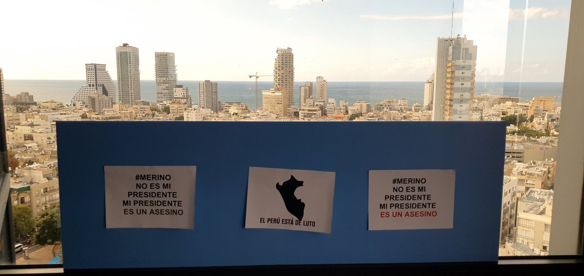 MarchanErick's tweet photo. #MerinoAsesino #MerinoDictador #MerinoNoEsMiPresidente #TelAviv  #Israel #protestaperu #MerinoJamasSeraMiPresidente #Peru @AlbertoBelaunde @RPPNoticias @elcomercio_peru @julioguzmanperu @julianaoxenford @VertizPamela @atv_noticias https://t.co/xwvgKoa4jX