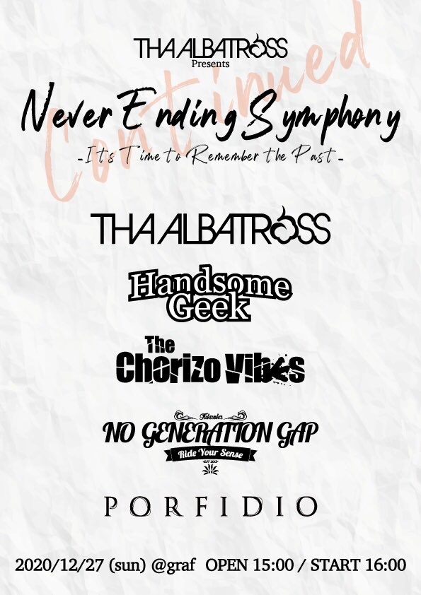 NG2_OFFICIAL's tweet photo. 【ライブ情報解禁】
2020/12/27 (sun)
THA ALBATROSS presents
“Never Ending Symphony Continued”
〜It’s Time to Remember the Past〜

出演決定致しました。
詳細は後日！ https://t.co/fVPjCVDPHr