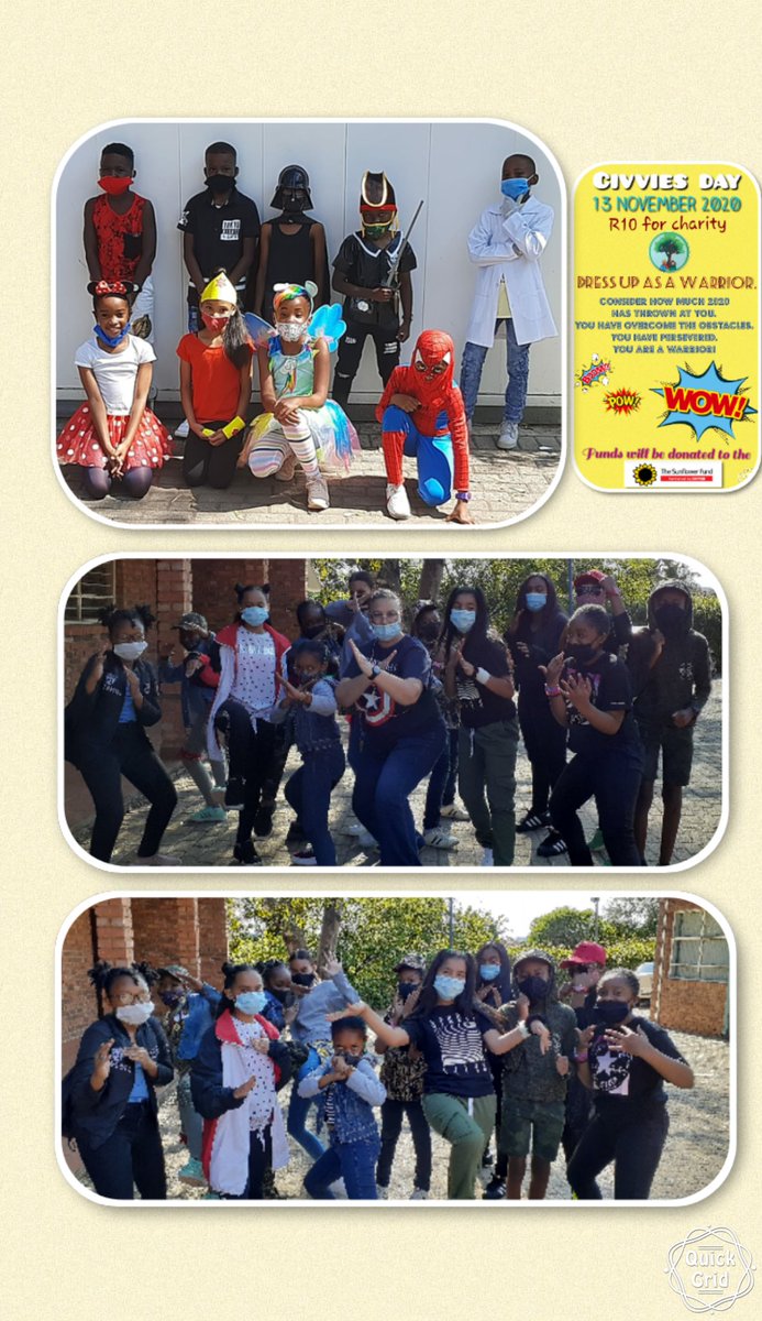 TambotiePrep's tweet photo. #CivviesDay #SunflowerFund #charity2020 #education 
We had so much fun dressing up as warriors. We salute everyone fighting for their health. 💜🌻🌻 https://t.co/ciX75AGNYc