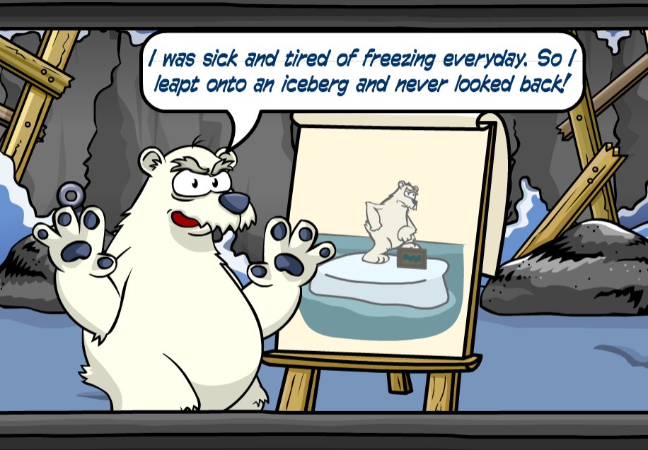 Cammiii1CP's tweet photo. and how come herbert's iceberg on which he came to club penguin didn't melt while (supposedly) passing the equator? https://t.co/aP0zBu9Wen