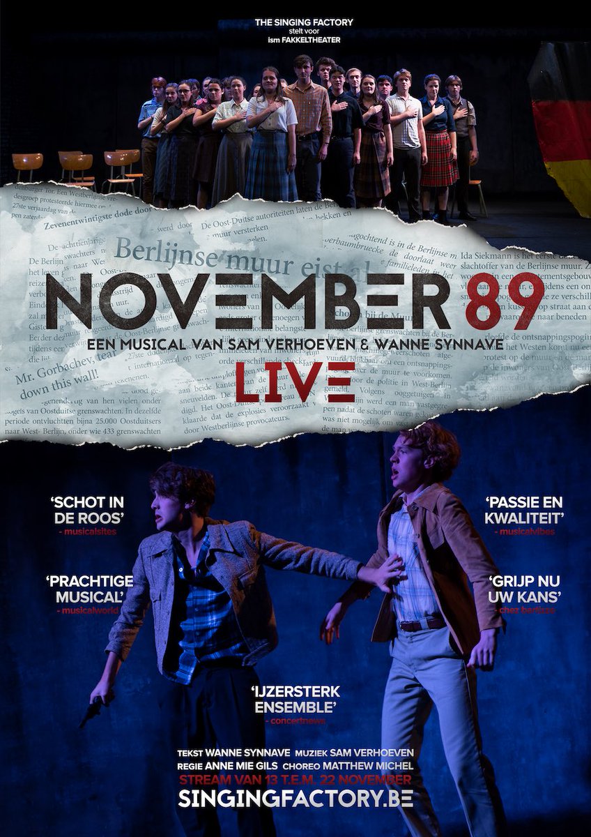 VanColenDimas's tweet photo. ‘November 89’, een musical met een aangrijpend verhaal, prachtige muziek, leuke choreo’s, maar vooral een topcast! Talent is verzekerd voor de toekomst. Nog geen tickets? Surf naar https://t.co/htv2Czkqgm! De ideale ontspanning tijdens deze lockdown! #november89 https://t.co/IQAMkcjKrU