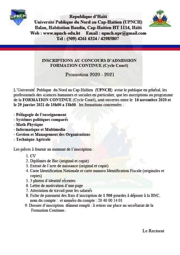 UUpnch's tweet photo. #UPNCH
Inscriptions au concours d'admission au Cycle court du 16 novembre 2020 au 29 janvier 2021. https://t.co/5w0cZ6X5gF