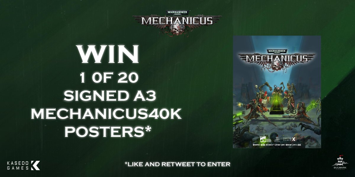 Mechanicus40K's tweet photo. To finish our celebration, we're offering YOU the chance to win a limited edition #Mechanicus40k poster, digitally signed by the Dominus Developers at @bulwarkStudios!

Simply like &amp; retweet this post to enter before Sunday 22nd November. https://t.co/CC03Uk2VrX
