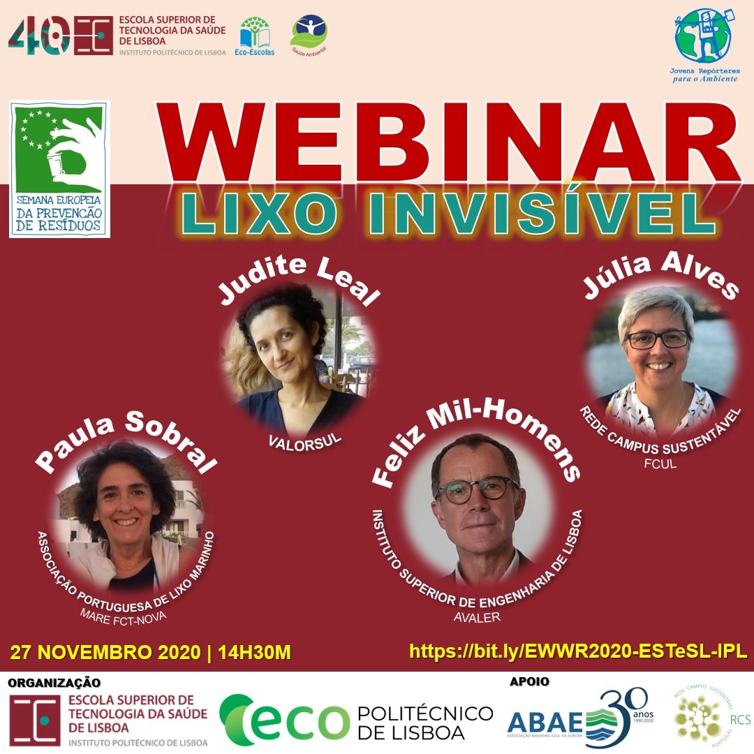 SAmbiental's tweet photo. Webinário "Lixo Invisível" promovido no âmbito da Semana Europeia da Prevenção de Resíduos e integrado nas atividades do Eco-Politécnico de Lisboa. Inscrições em https://t.co/B42kPiYGvl. 
#PolitécnicodeLisboa #ESTeSL #SaúdeAmbiental #EcoEscolas #EWWR #EWWR2020 #ensinosuperior https://t.co/bPHemMYIdv