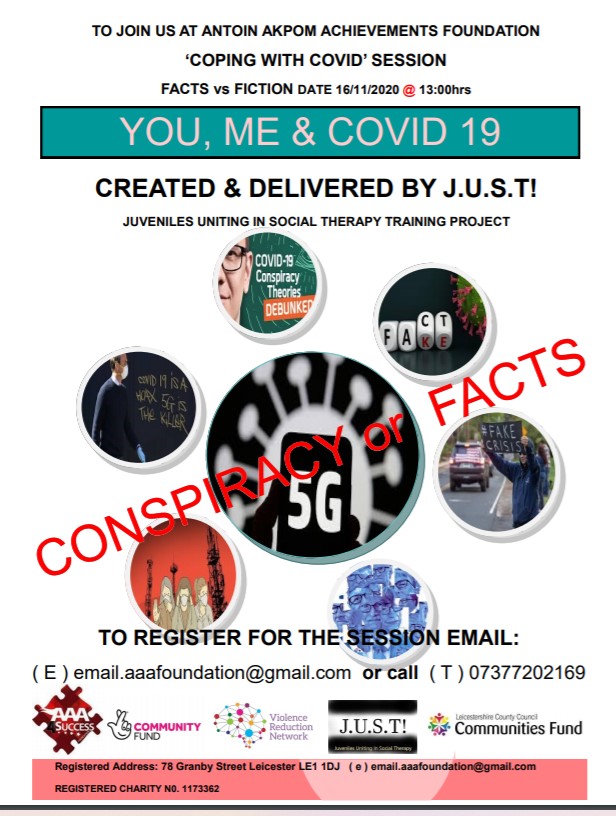 AAAFoundation1's tweet photo. Don't miss out! Tomorrow we are hosting a community conversation discussing #conspiracytheory and #facts behind #COVID19! 
Register by emailing: email.aaafoundation@gmail.com

#TrendingNow #coronavirus #Lockdown2 #ChristmasIsComing #conspiracy #charity2020 #uk #vaccine #safety https://t.co/oCpaoUmWFj