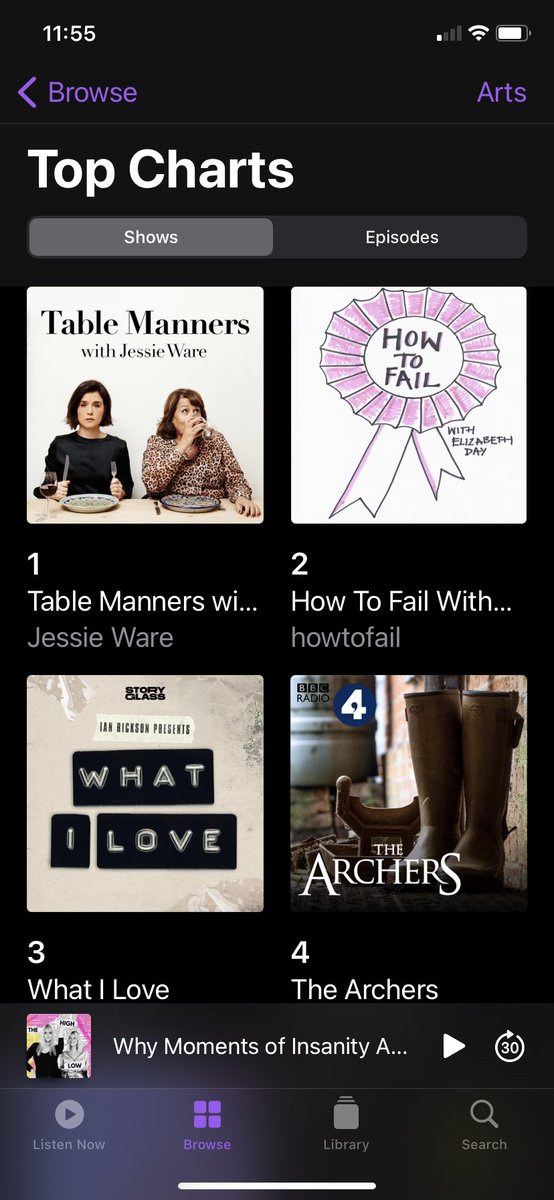 Our podcast is top 3 in the Arts chart this morning - sandwiched between Jessie Ware and The Archers! I’ll take that. #WhatILove - episodes with @kaetempest @CushJumbo #BenWhishaw @SFP_London & #ChiwetelEjiofor out now. More coming soon 🎧