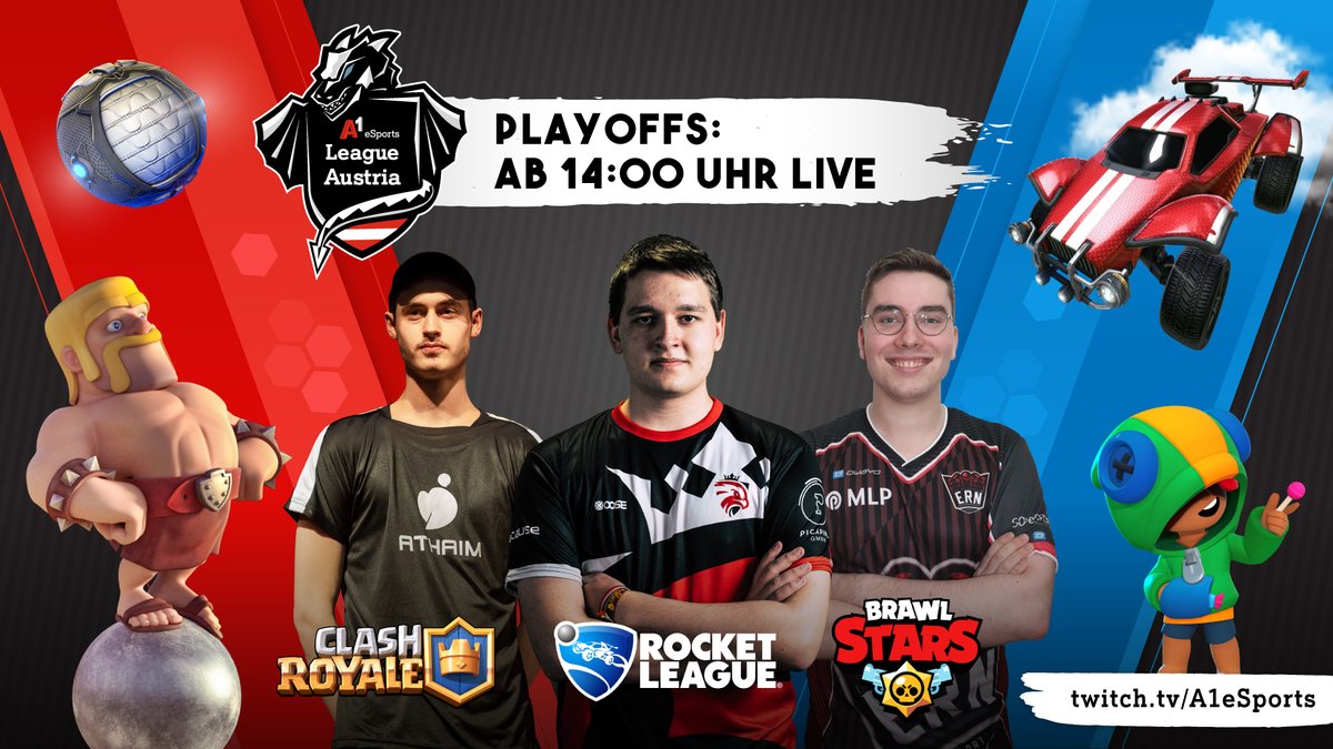 A1eSports_AT's tweet photo. Der letzte Showdown in der #A1eSports League Austria steht bevor!🤩 In den #Playoffs entscheidet sich wer das Finalticket lösen kann und für wen die Reise heute endet⚔️
14:00 Uhr @ClashRoyaleDE
15:45 Uhr @BrawlStarsDE1
19:00 Uhr #RocketLeague
LIVE👉https://t.co/KWdPJN97Wl https://t.co/0ptRk6aT9n