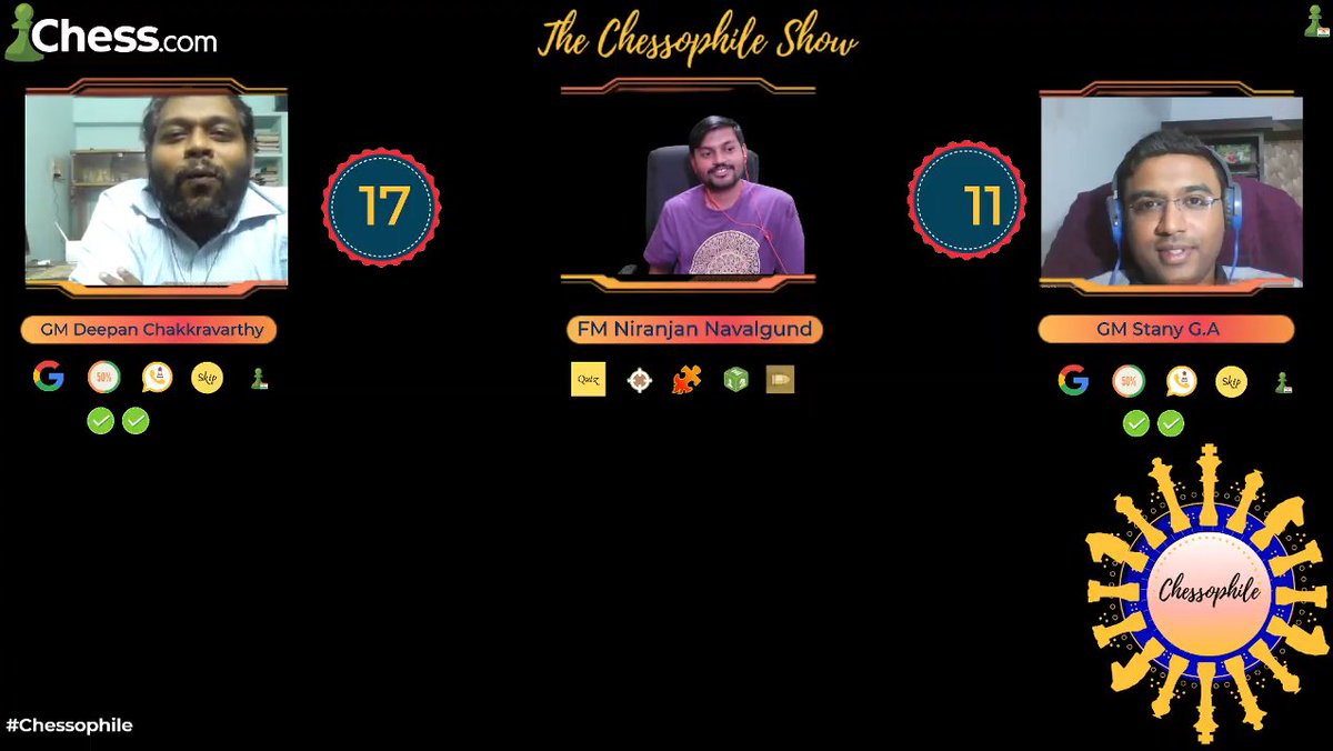 chesscom_in's tweet photo. GM Deepan Chakkravarty is all smiles after winning the first episode of the #Chessophile show.
Big thanks to @Stany0122 for joining us!
You can replay this quiz show with our host @iamniri ~ https://t.co/iZkidmXDAi https://t.co/BYZopbBtQ1