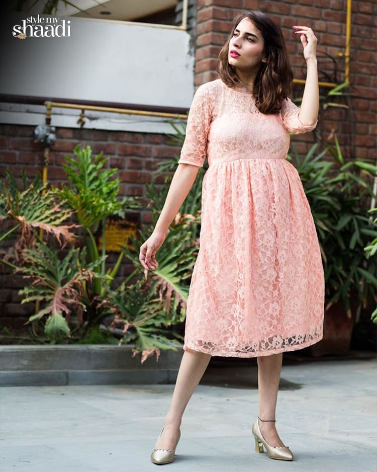 A gorgeous lace dress is what makes a wardrobe complete! This peach gathered net dress is simply but oh-so stunning.

#StyleMyShaadi #LaceDress #PeachDress #PeachLaceDress #festivalsofindia #festivewear #indianfestival #indianfestivewear #diwali2020  #lacedressforwomen