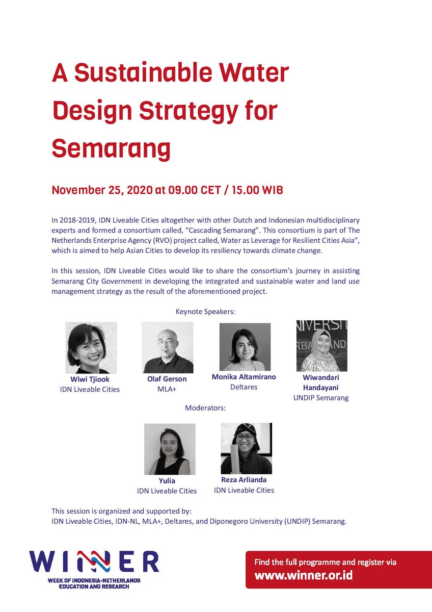 Join  us at WINNER conference 2020
25 November  - 9.00 CET or 15.00 WIB
‘A Sustainable Water Design Strategy for Semarang’
Lessons learned from <a href="/waterasleverage/">Water as Leverage</a> Semarang co-organized/presented by <a href="/idn_Lcities/">IDN Liveable Cities</a> 
 <a href="/mlaplus/">隣村狸@MLA＋研究所（となり村役場）</a> <a href="/UndipSemarang/">UNDIP Semarang</a> 
 <a href="/deltares/">Deltares</a> 
#henkovink #winnerconference