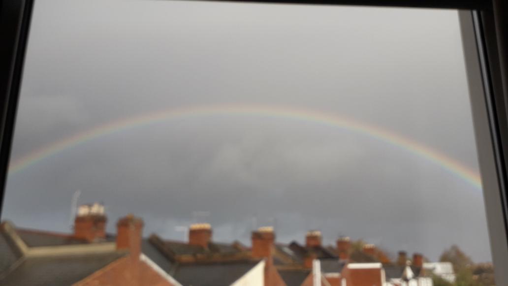 MantisGandySt's tweet photo. A rainbow has just appeared outside my window! Cheered me up whilst I'm doing the dreaded accounts! #Mantis #gandyst #InExeter #exeterindie #shopindie https://t.co/4Gqkr6yIuD