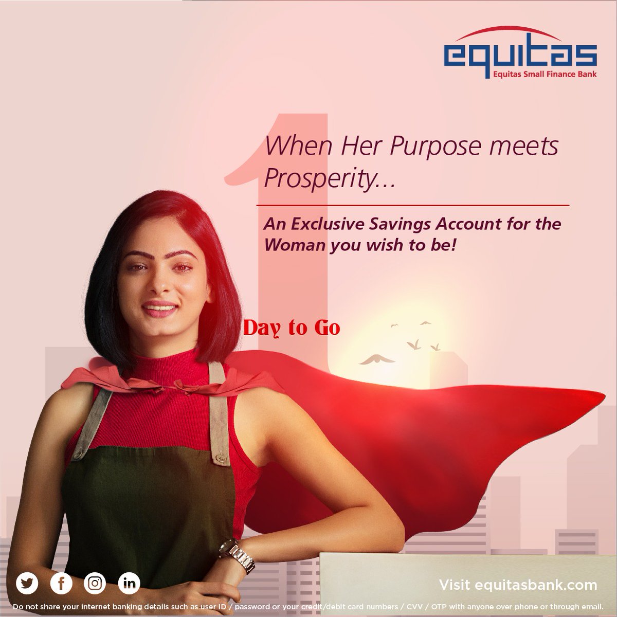 EquitasBank's tweet photo. Holistic Well-being is just one step away with Equitas Bank’s Exclusive banking facility.
1 Day to go. Stay tuned!
#LetsBankForEVA #Equitas #EquitasBank #IndianCricketer #CelebratingWomen #1DayToGo #Smritimandhana https://t.co/wgG1nckGCs