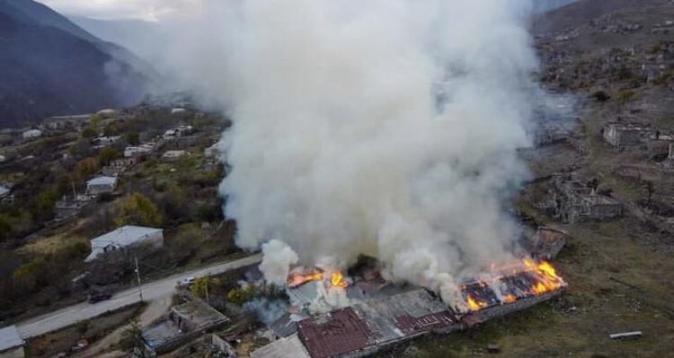 Why do Armenians burn their "houses" when they leave?
 Because they know that those houses did not belong to them, they had just temporarily occupied them.

#StopArmenianAggression 
#KalbajarisAzerbaijan 
#KarabakhisAzerbaijan