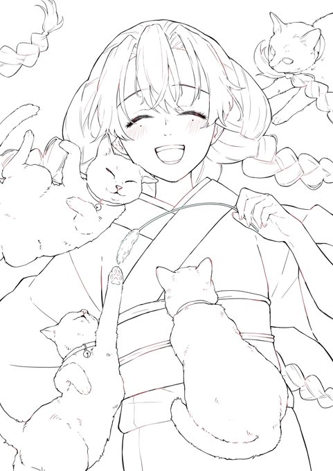 #皆さん線画と塗った後を見せてください
この蜜璃ちゃんばかり出してすみません。。
こう見ると線画と塗り後のギャップが大きい 