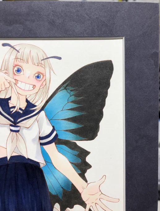 徹夜で搬入日当日まで描いてた「アゲハ」マットに模様ついてるのがお気に入り。#kawaii展 