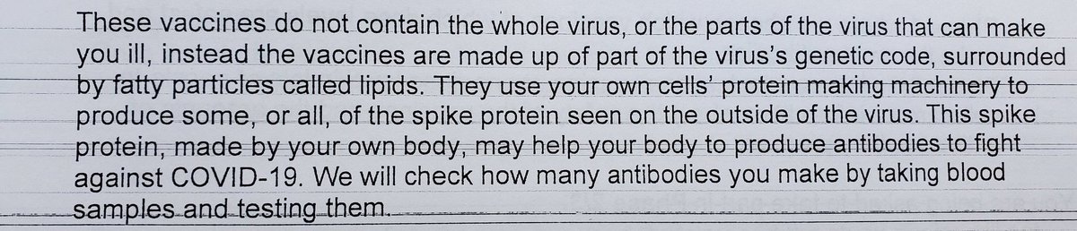 Some people have been very concerned that the vaccine might give me COVID-19 or make me contagious. Here's the part of the IRB disclosure that addresses how messenger RNA vaccines work. Transcript to follow in next tweets.