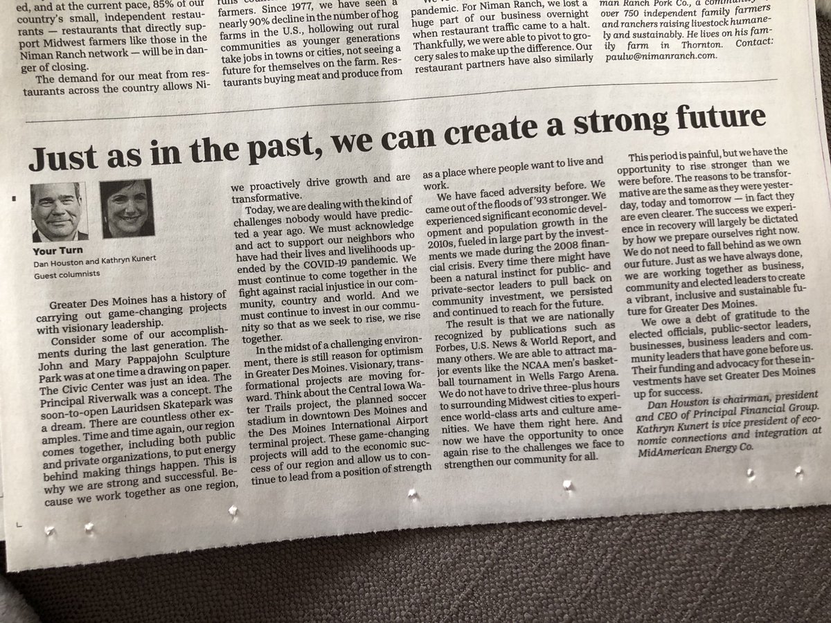 “We have the opportunity to once again rise to the challenges we face to strengthen the community for all.” -Dan Houston &amp; ⁦<a href="/KathrynKunert/">Kathryn M. Kunert</a>⁩ ⁦<a href="/principal/">Principal®</a> ⁦<a href="/MidAm_EnergyCo/">MidAmerican Energy</a>⁩ ⁦<a href="/DMRegister/">Des Moines Register</a>⁩ ⁦<a href="/DSMpartnership/">DSMpartnership</a>⁩ ⁦<a href="/IowaGOF/">Great Outdoors Foundation</a>⁩ ⁦desmoinesregister.com/story/opinion/…